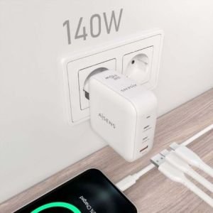 Cargador de Pared GaN Aisens ASCH-140W3P030-W/ 2xUSB Tipo-C/ 1xUSB/ 140W