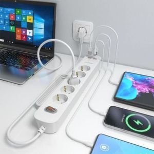 Regleta con Interruptor Aisens ASPS-2A2C14-W/ 5 Tomas de Corriente/ 2 USB - 2 USB Tipo-C/ Cable 1.4m/ Blanco